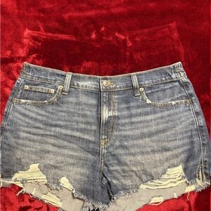 Aerie Blue Daydream Distressed Jean Shorts with Frayed Hem